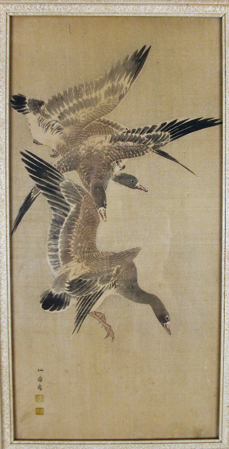 birds japanese scroll painting on silk